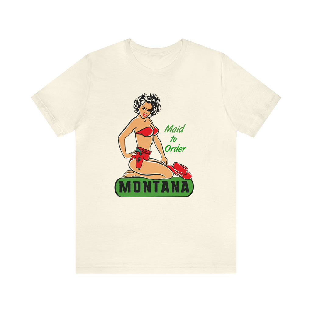 Montana Cowgirl Pin-Up Mens Premium Cream Cotton T-shirt Natural
