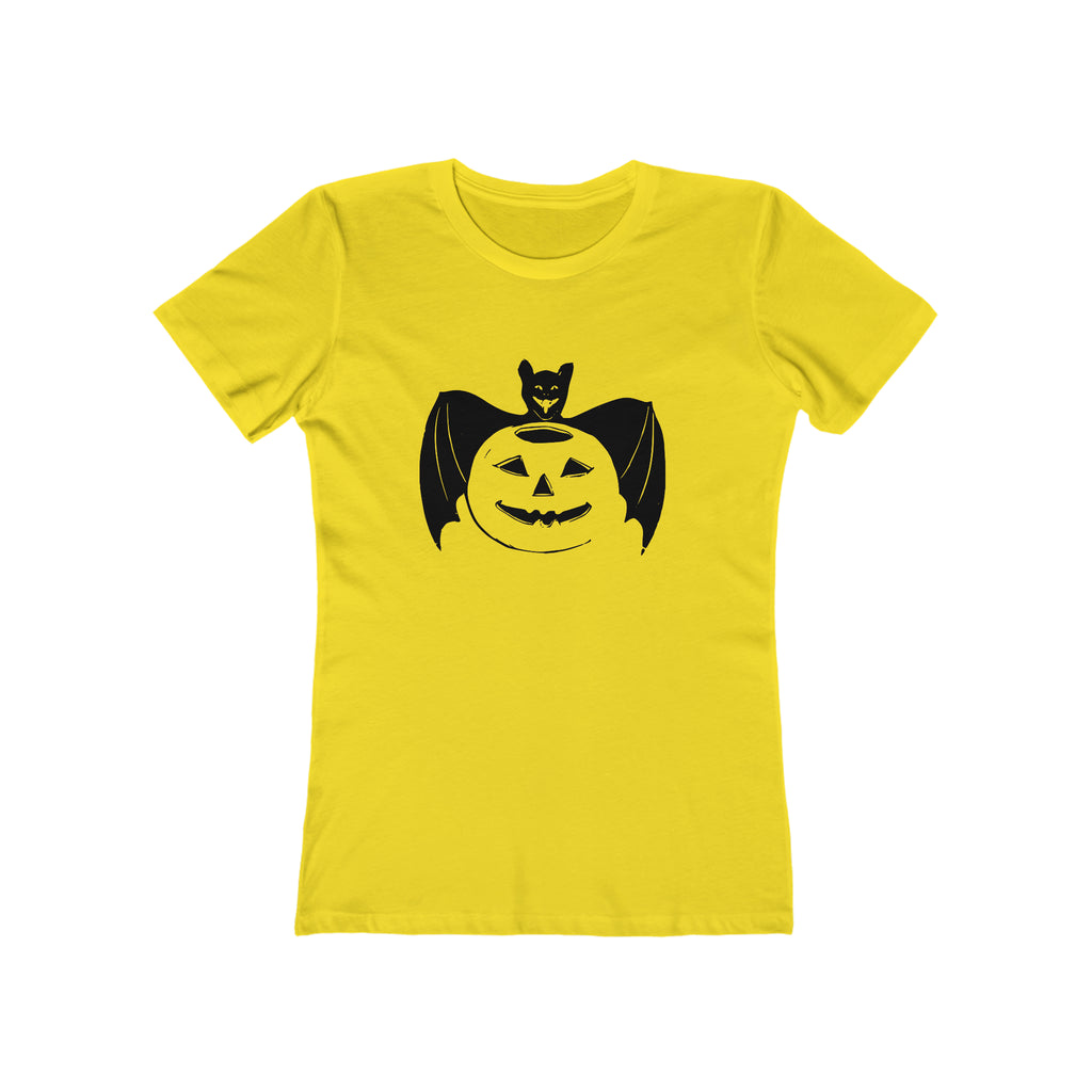 Spooky Retro Bat Pumpkin Vintage Halloween Women's T-shirt Solid Vibrant Yellow