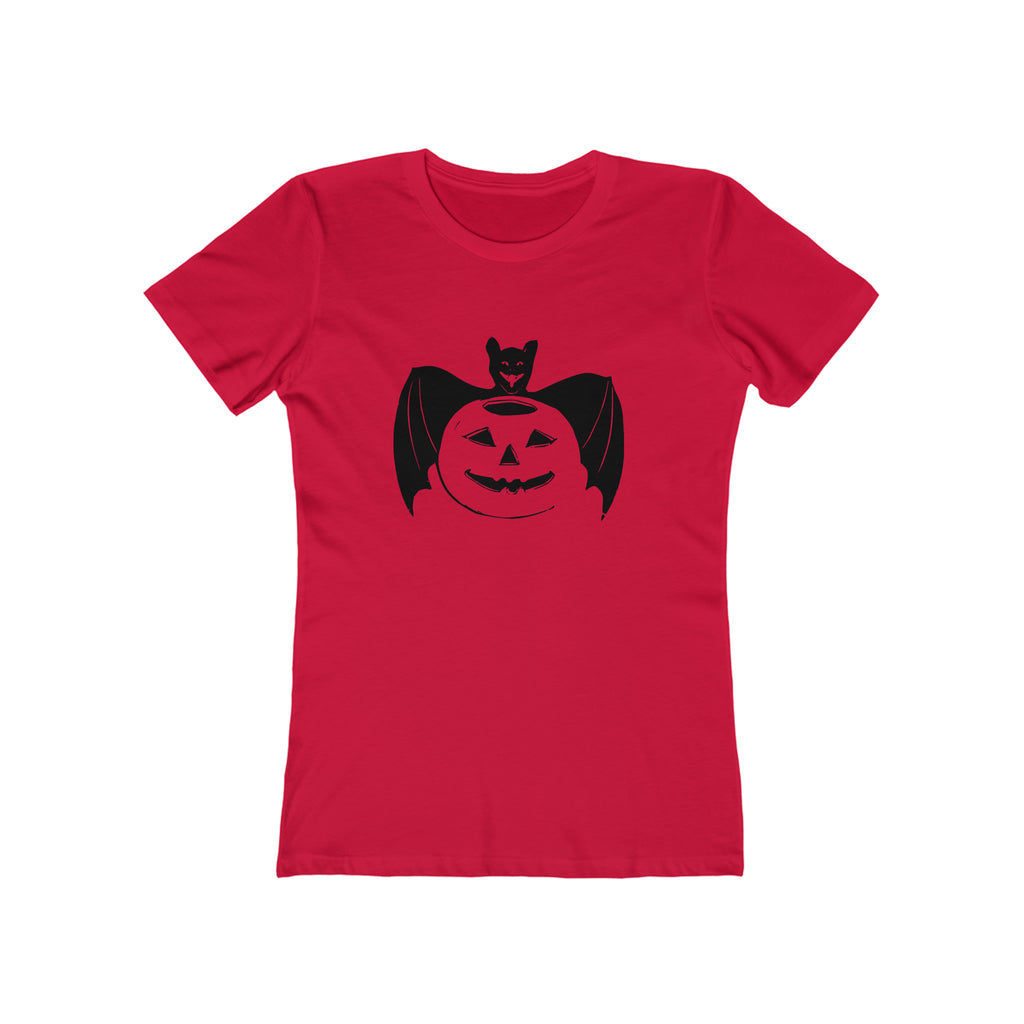 Spooky Retro Bat Pumpkin Vintage Halloween Women's T-shirt Solid Red