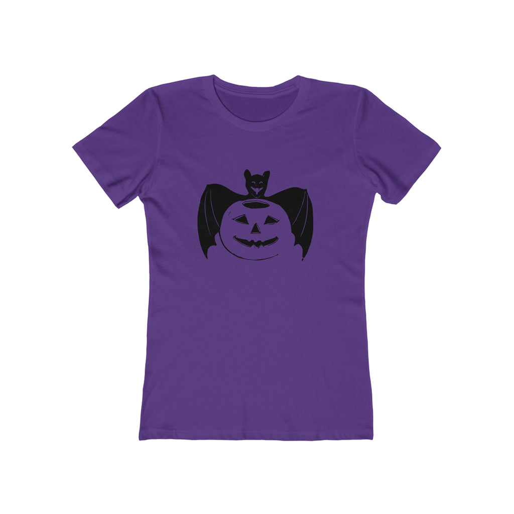 Spooky Retro Bat Pumpkin Vintage Halloween Women's T-shirt Solid Purple Rush