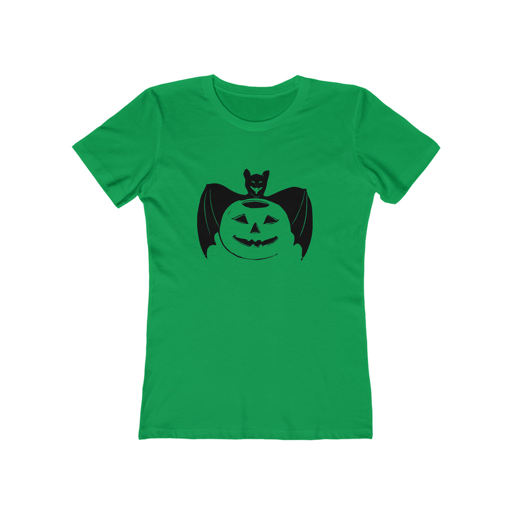 Spooky Retro Bat Pumpkin Vintage Halloween Women's T-shirt Solid Kelly Green
