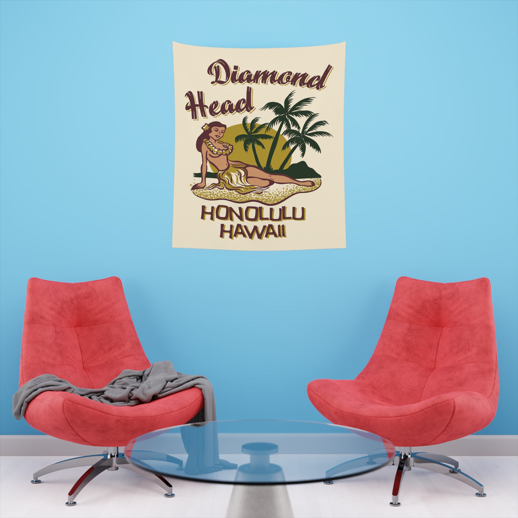 Diamond Head Honolulu Hawaii Travel Poster Soft Cloth Wall Tapestry Indoor Decor