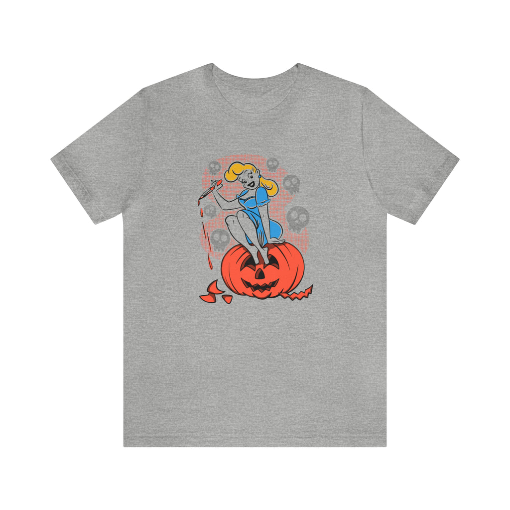 Classic Halloween Pinup Pumpkin Carver Retro Spooky Season Unisex T-shirt Athletic Heather