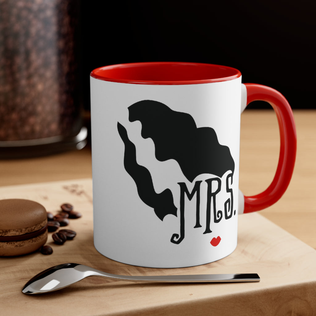 Mrs. Bride of Frankenstein Red Accent White Ceramic Coffee Mug, 11oz.