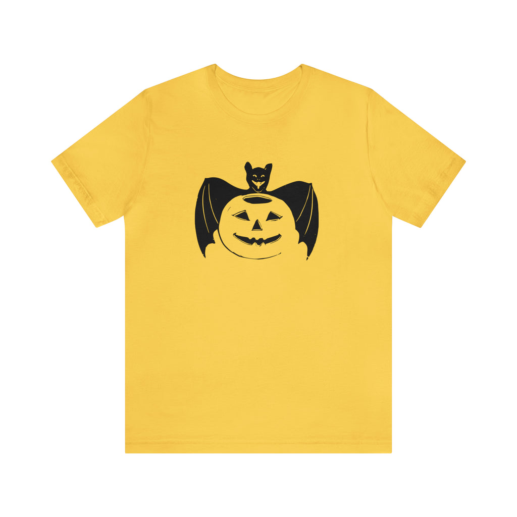 Spooky Retro Bat Pumpkin Vintage Halloween Men's T-shirt Yellow