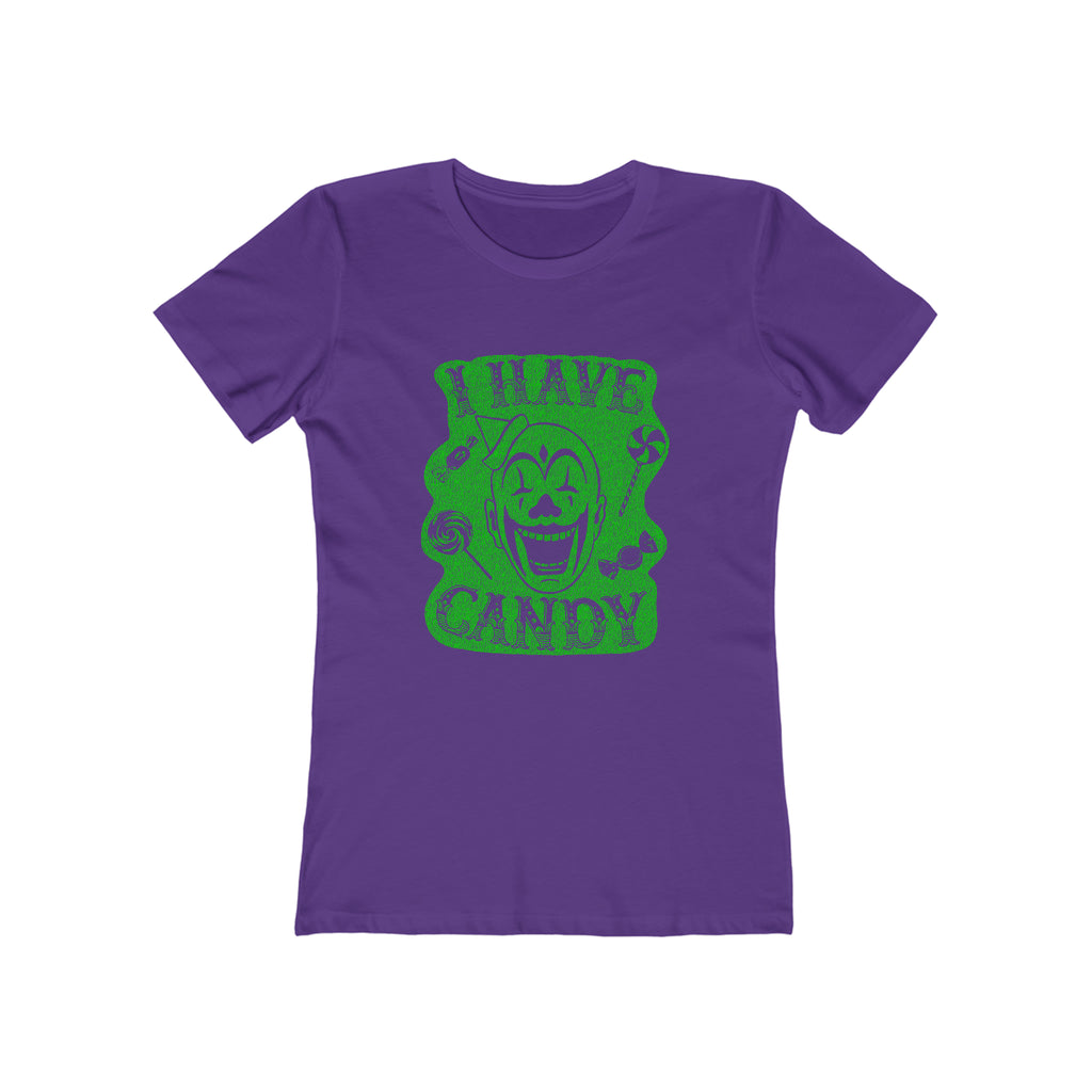 Creepy Clown Vintage Halloween - I Have Candy - Distressed Green Print on Soft Cotton Women's T-shirt Solid Purple Rush