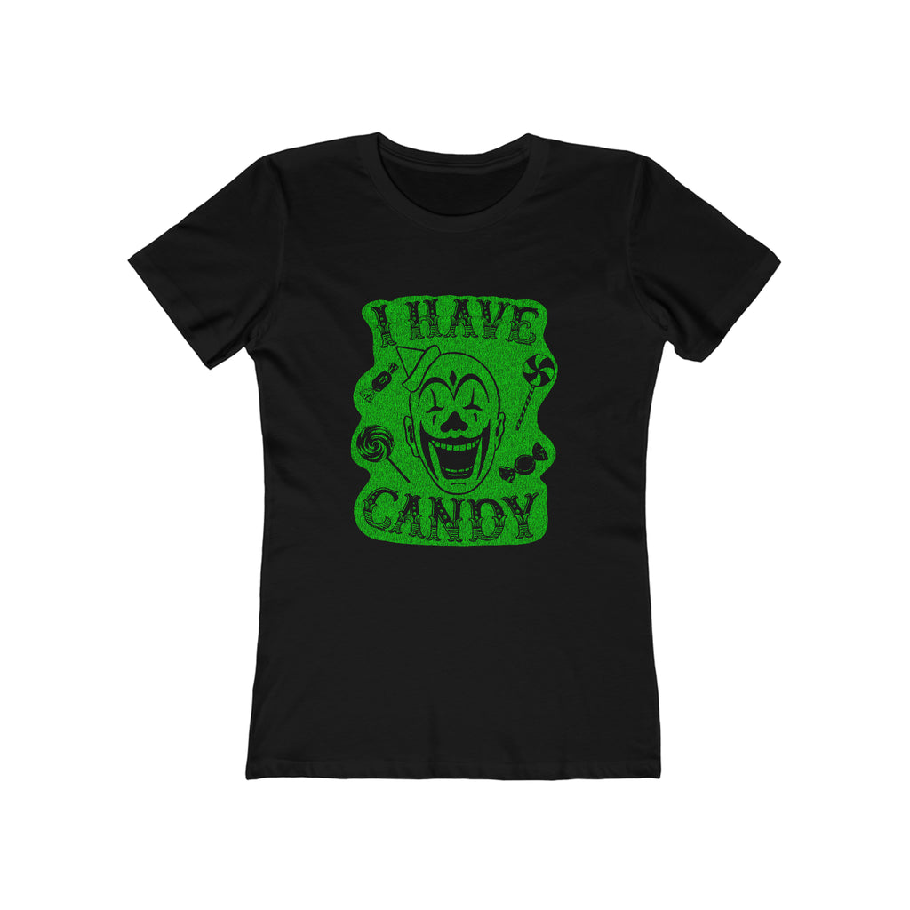 Creepy Clown Vintage Halloween - I Have Candy - Distressed Green Print on Soft Cotton Women's T-shirt Solid Black