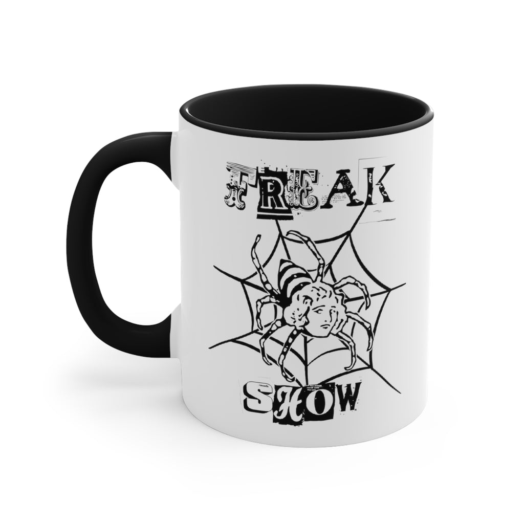 Freak Show Horror Black Accent White Ceramic Coffee Mug, 11oz. Black 11oz