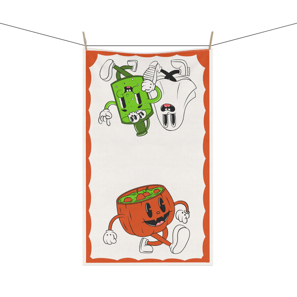 Retro Halloween Characters Kitchen Tea Towel Cotton Twill 18" × 30"