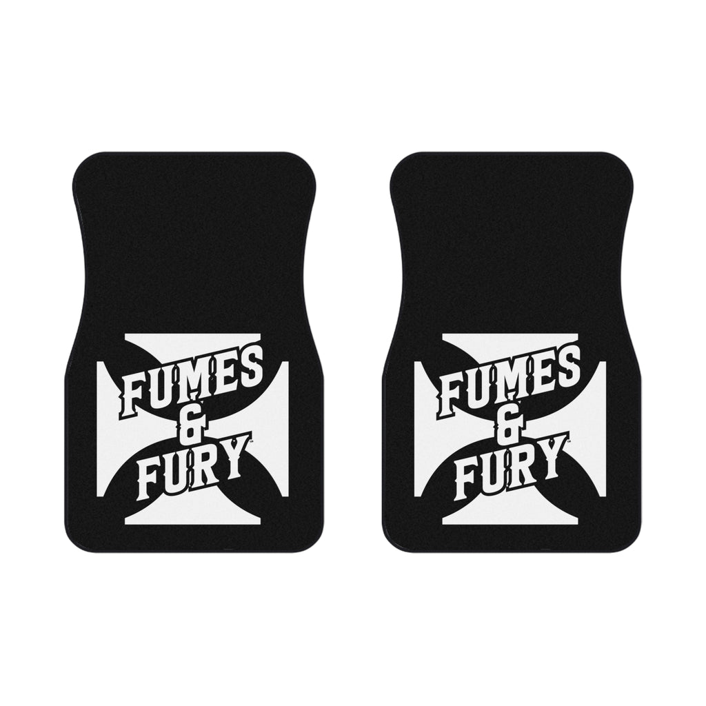 Fumes & Fury Iron Surf Cross Hot Rod Kustom Car Mats (2x Front) 2x Front mats