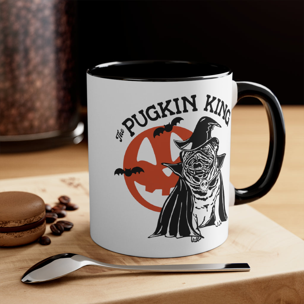 Pugkin King Latte Halloween Black Accent White Ceramic Coffee Mug, 11oz.