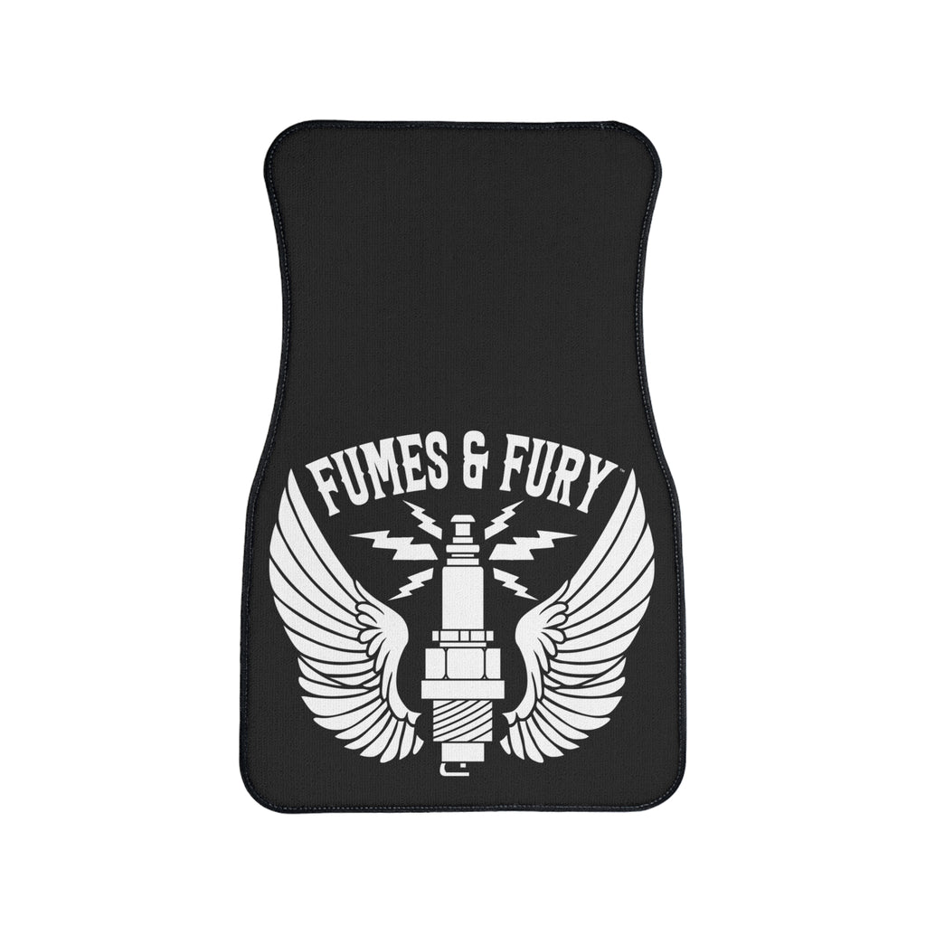 Fumes & Fury Wings Spark Plug Hot Rod Car Floor Mat in Black, 1pc Front mat Polyester loop