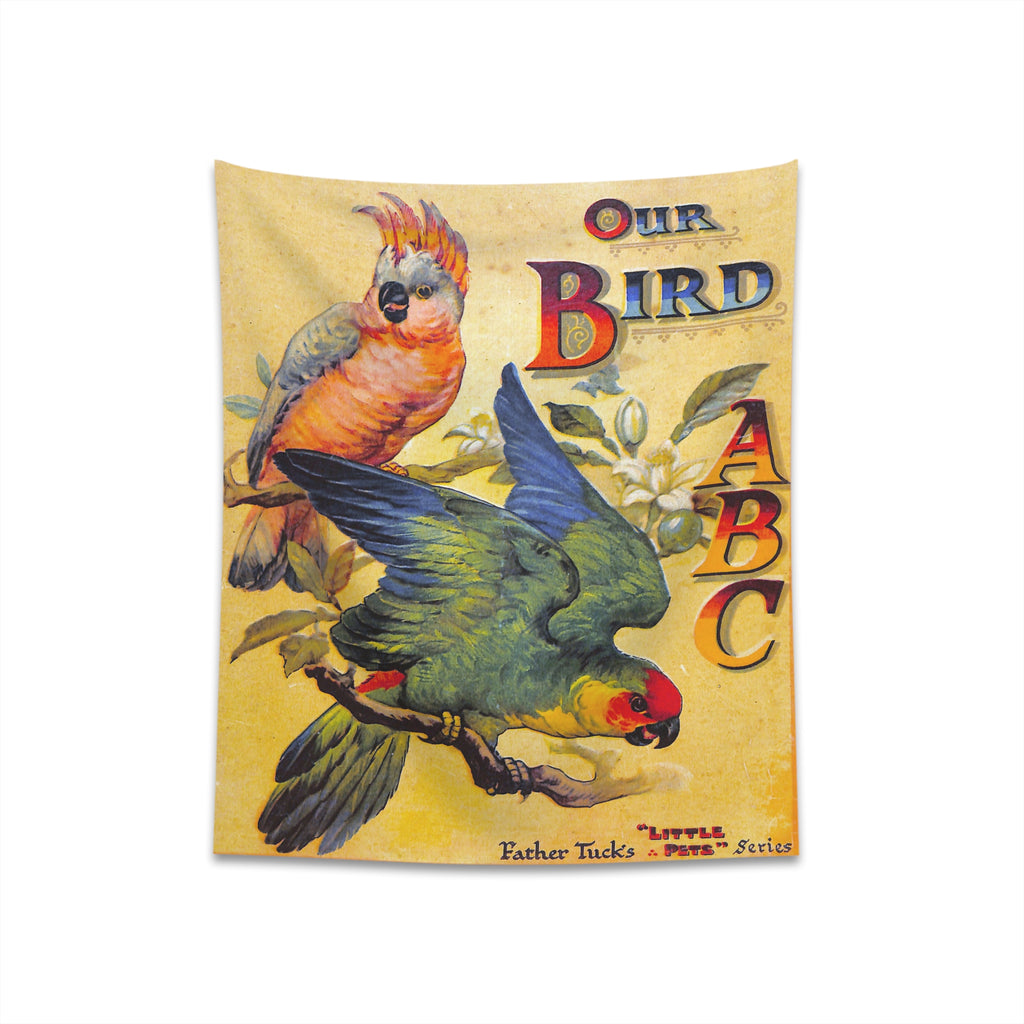 Child Nursery Wall Tapestry - Childs Playroom Wall Decor - Victorian Parrot Tale Book Cover Art 34" × 40"