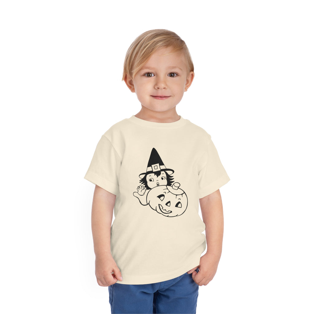 Little Witch Retro Short Sleeve Vintage Halloween Toddler T-shirt Natural