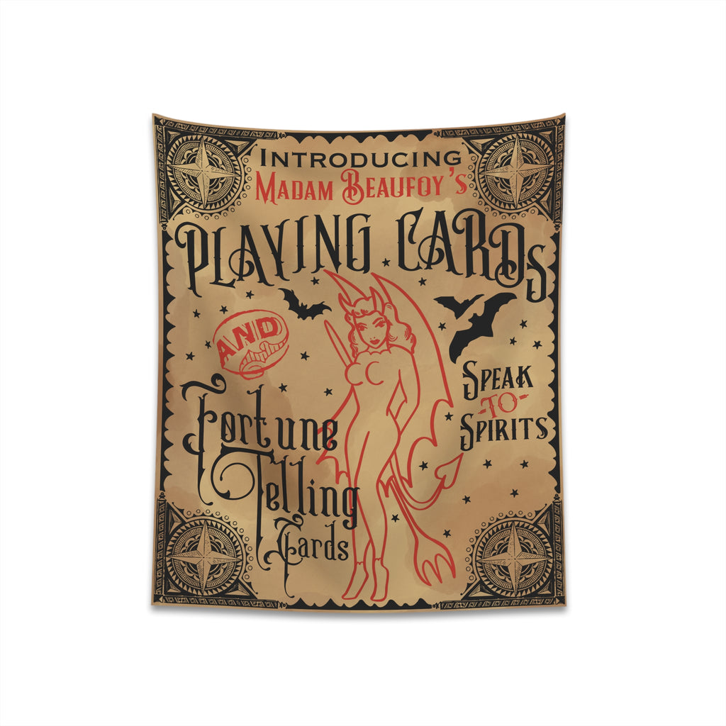 Fortune Telling Cards Vintage Victorian Halloween Cloth Tapestry Wall Decor 34" × 40"