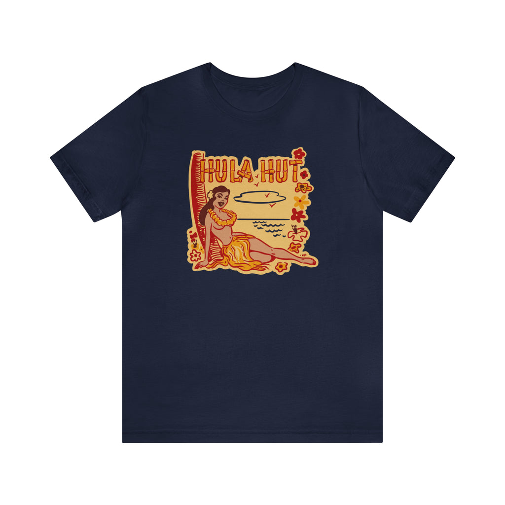 The Hula Hut Vintage Souvenir Adult Premium Unisex T-shirt Navy