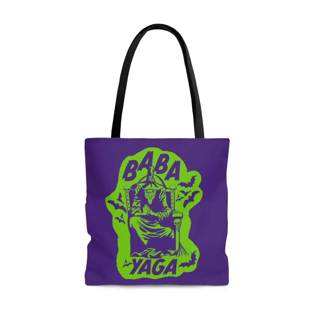 Witch Baba Yaga Vintage Halloween Spooky Double Sided Print Large Purple Tote Bag Large