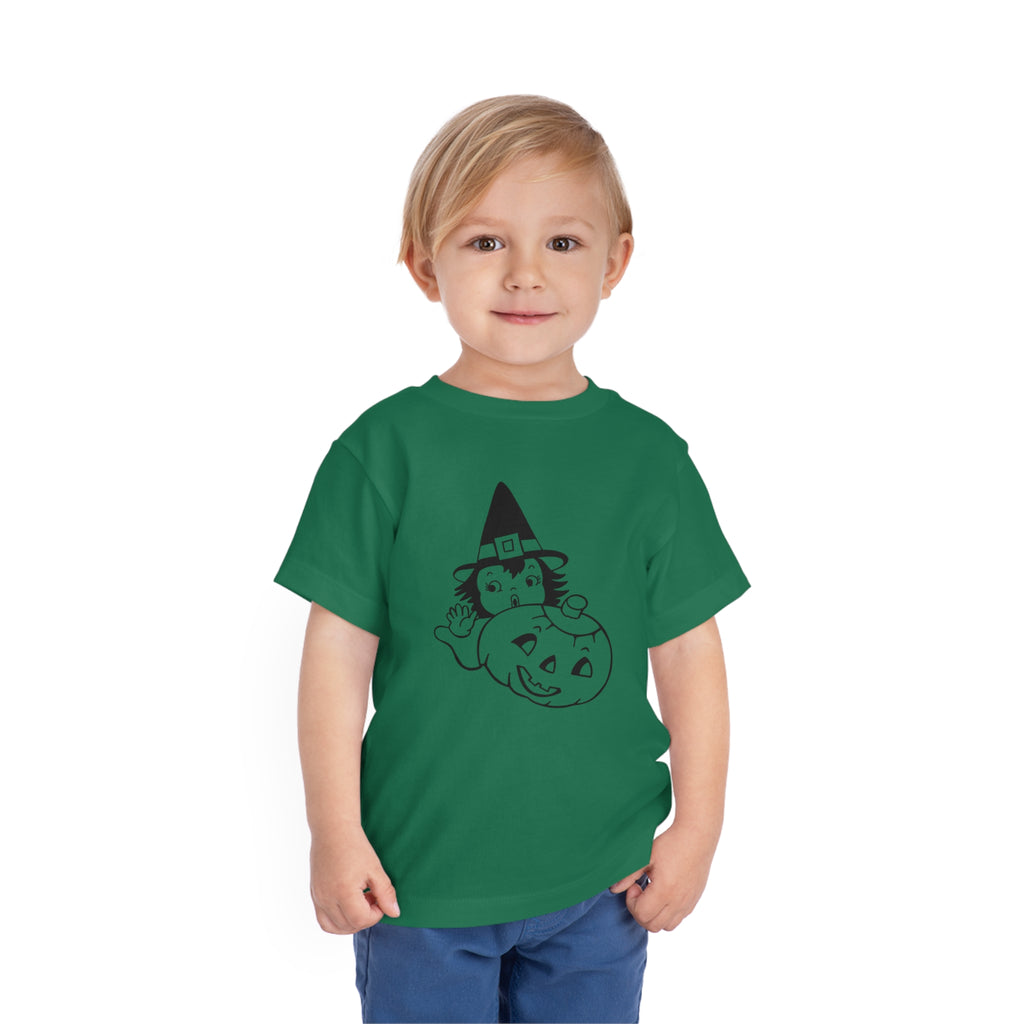 Little Witch Retro Short Sleeve Vintage Halloween Toddler T-shirt Kelly