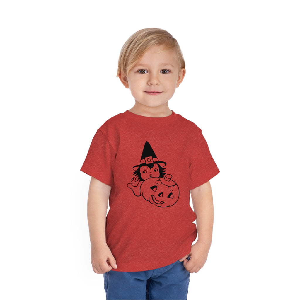 Little Witch Retro Short Sleeve Vintage Halloween Toddler T-shirt Heather Red