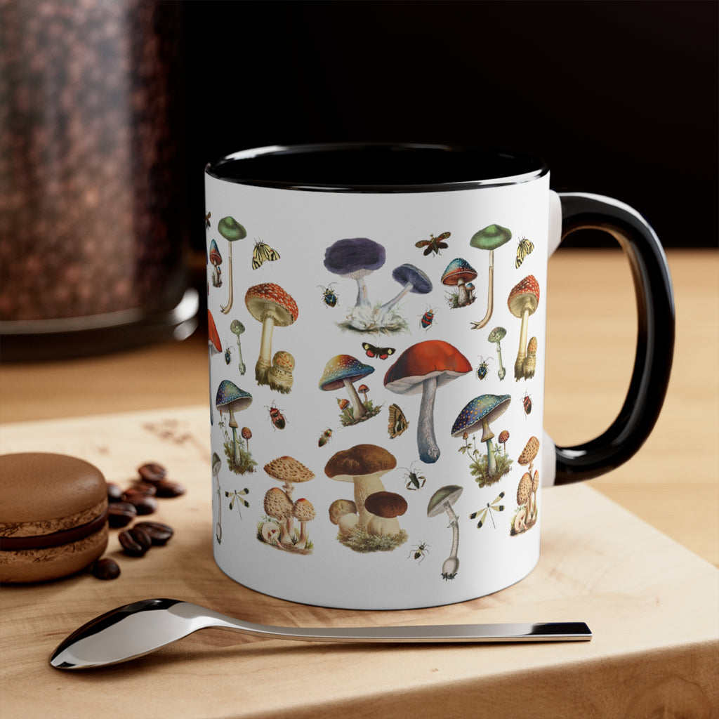 Retro Magic Mushroom Red Accent Ceramic Coffee Mug, 11oz.
