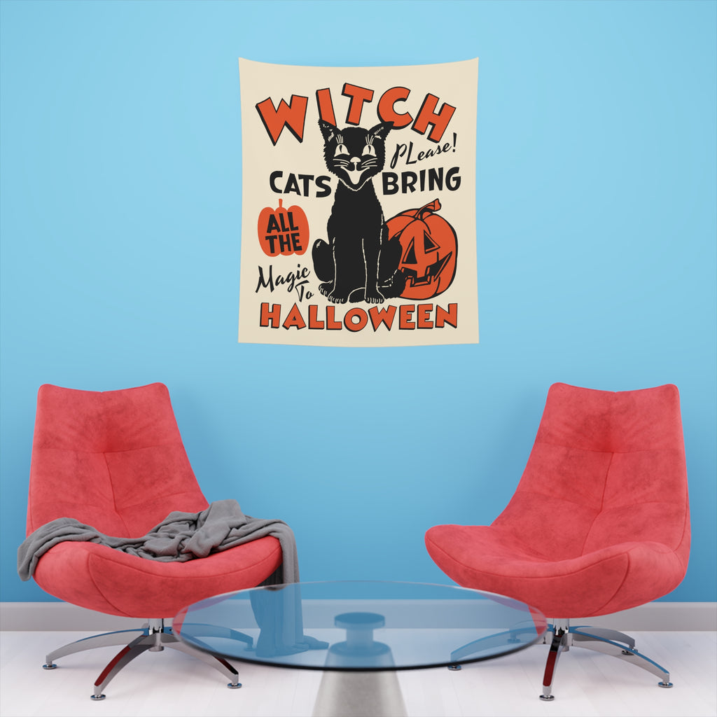Retro Black Cat Classic Halloween Style Soft Cloth Wall Tapestry Indoor Halloween Party Decor 34" × 40"