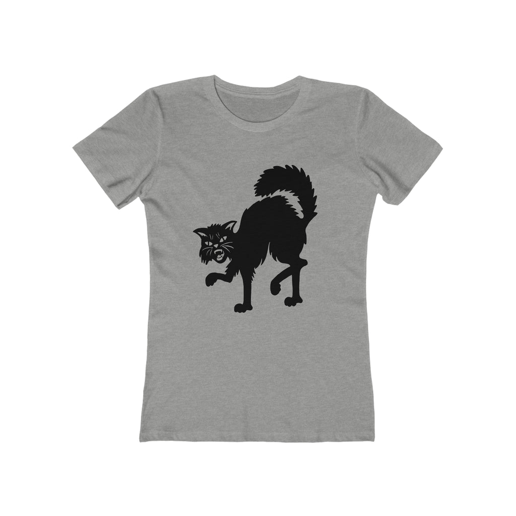 Vintage Halloween Scaredy Cat Retro Women's T-shirt in 6 Assorted Colors Heather Grey