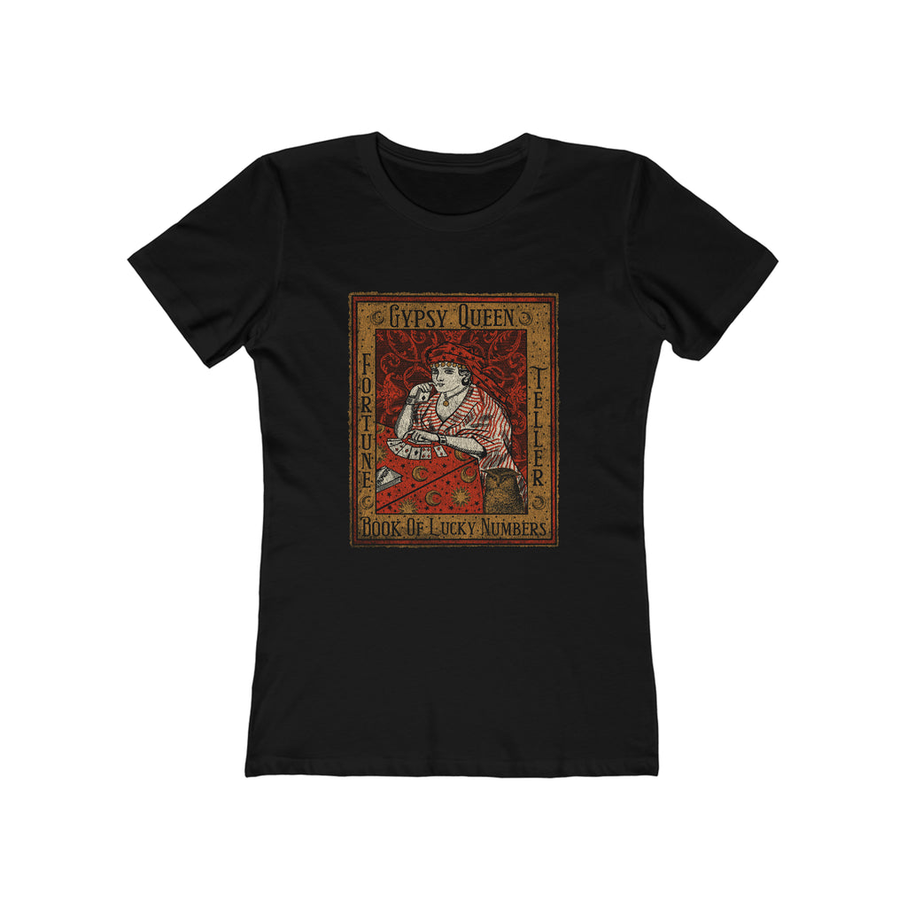 Gypsy Queen Fortune Telling Cards Vintage Halloween Soft Black Cotton Women's T-shirt Solid Black