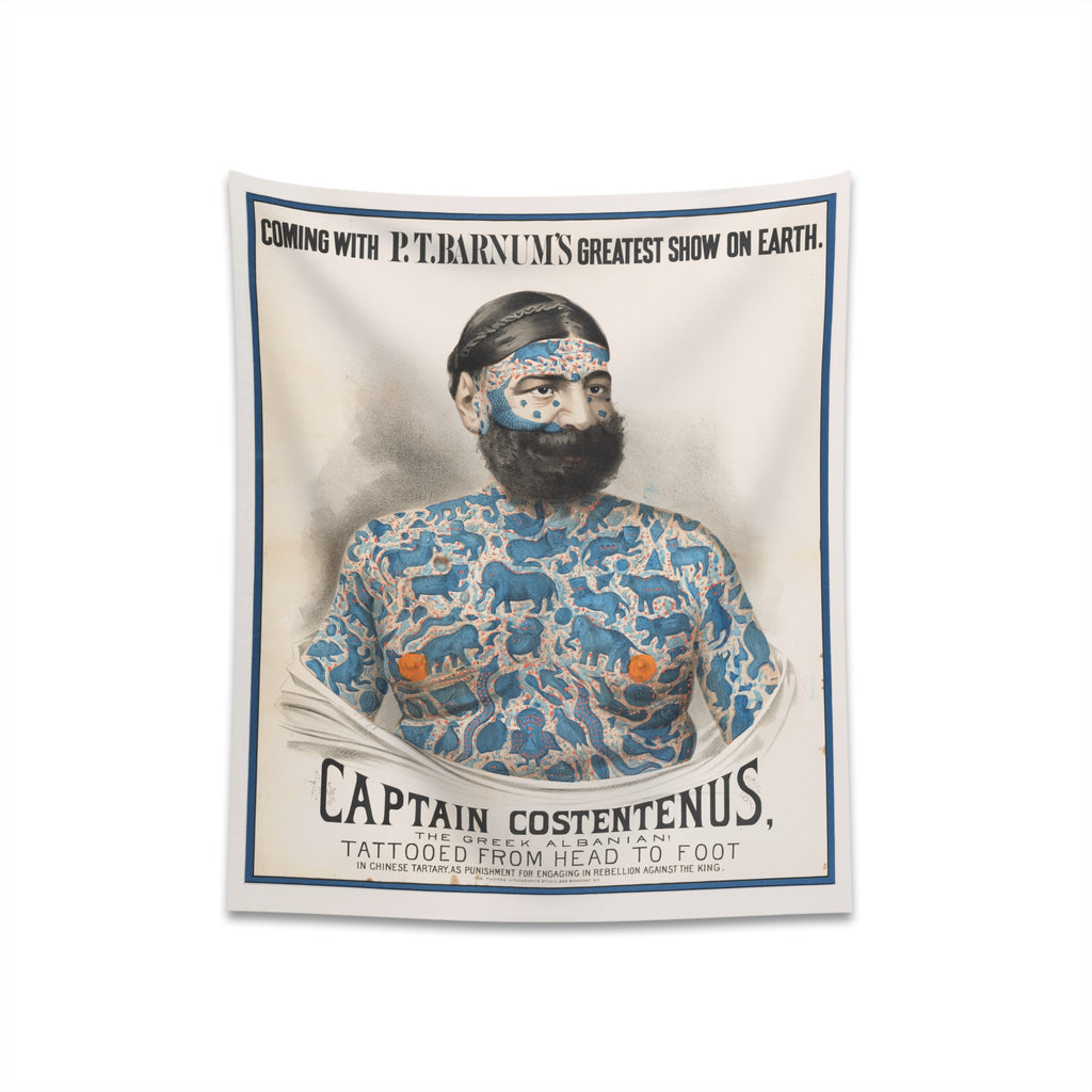 Tattoo Freak Man Vintage Victorian Carnival Poster Cloth Tapestry Wall Decor 34" × 40"