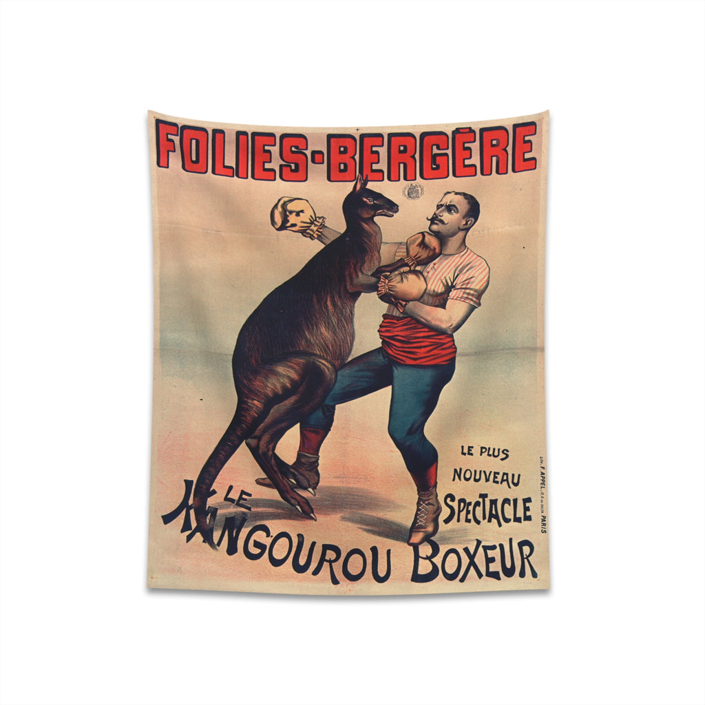 Vintage Victorian Kangaroo Boxing Poster Side Show Cloth Tapestry Wall Decor