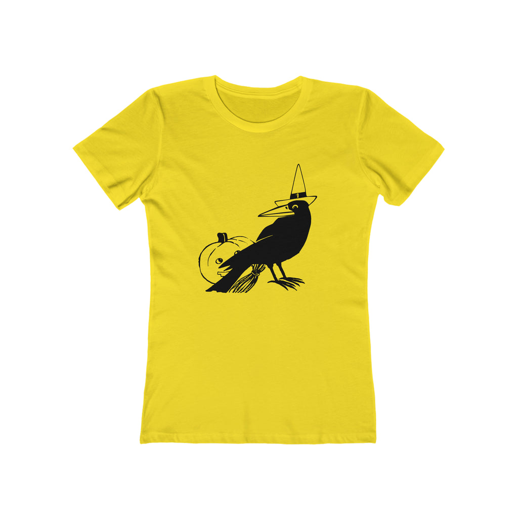Vintage Halloween 1950s Black Crow Retro Women's T-shirt in 6 Assorted Colors Solid Vibrant Yellow