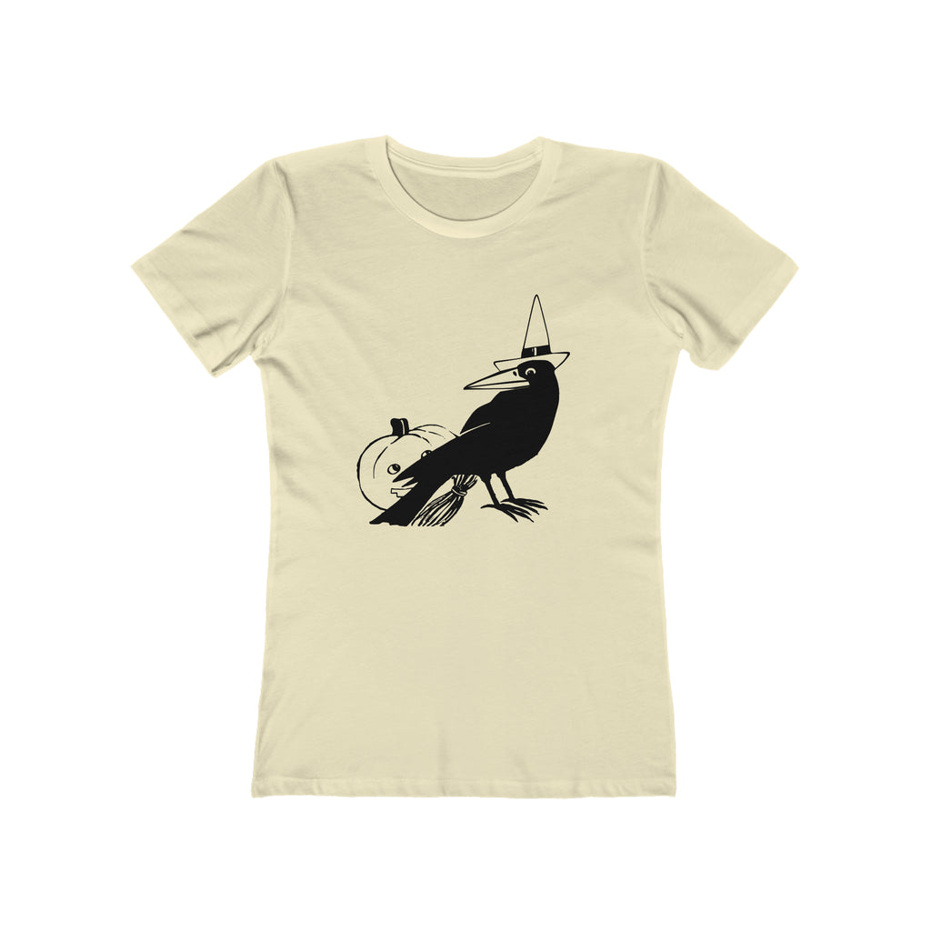 Vintage Halloween 1950s Black Crow Retro Women's T-shirt in 6 Assorted Colors Solid Natural