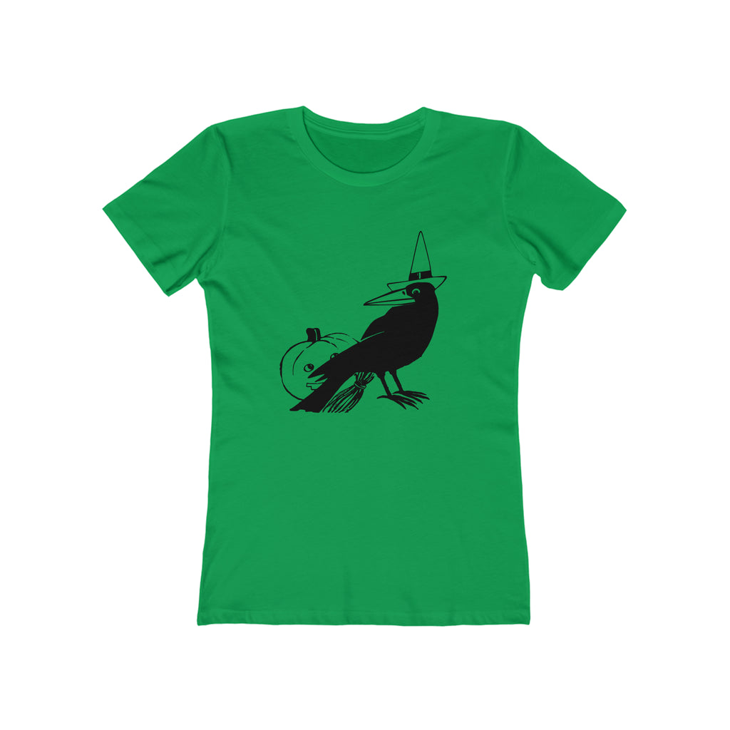 Vintage Halloween 1950s Black Crow Retro Women's T-shirt in 6 Assorted Colors Solid Kelly Green