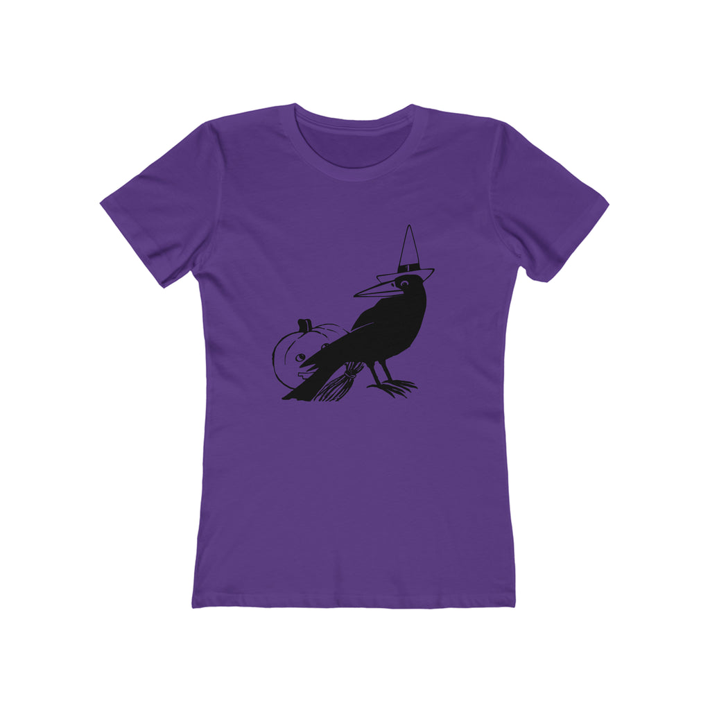 Vintage Halloween 1950s Black Crow Retro Women's T-shirt in 6 Assorted Colors Solid Purple Rush