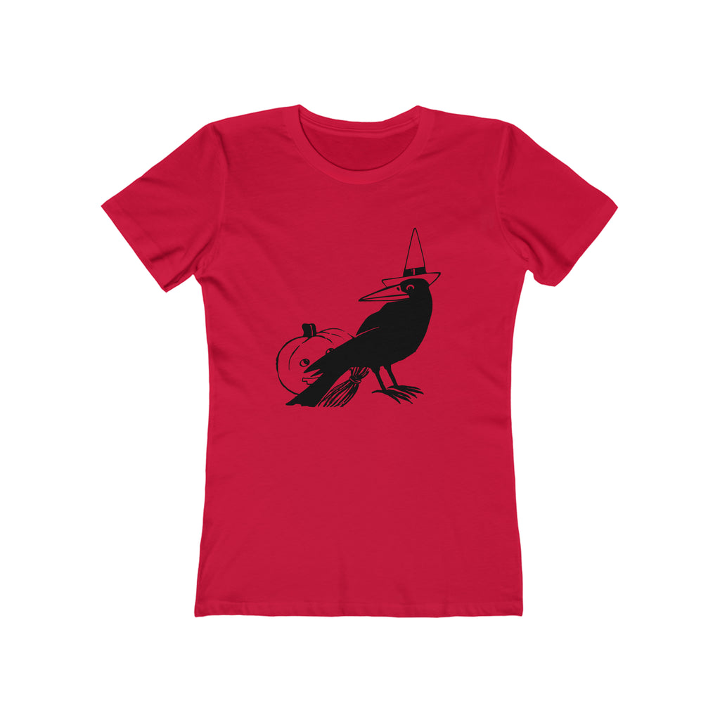 Vintage Halloween 1950s Black Crow Retro Women's T-shirt in 6 Assorted Colors Solid Red
