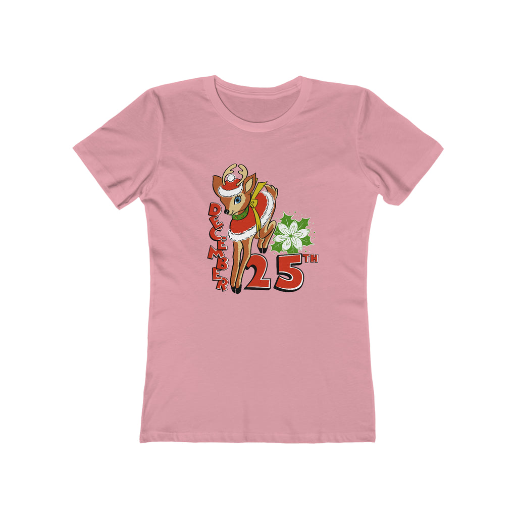 December 25th Reindeer Retro Lady Christmas - Women's T-shirt Solid Light Pink