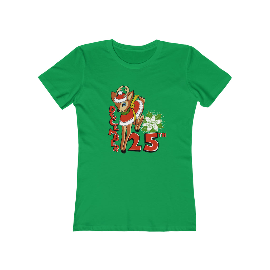 December 25th Reindeer Retro Lady Christmas - Women's T-shirt Solid Kelly Green