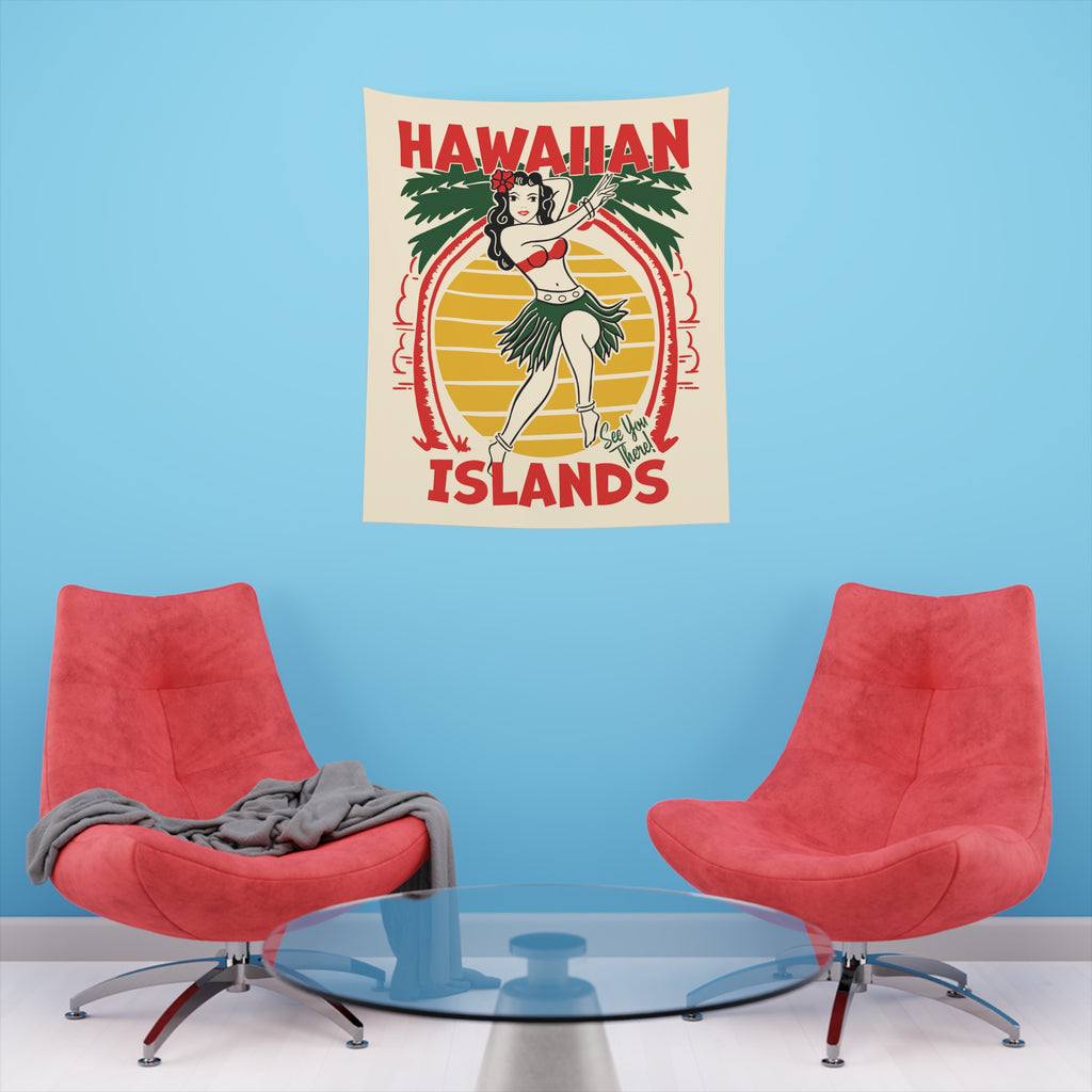 Hawaiian Islands Travel Poster Soft Cloth Wall Tapestry Indoor Wall Decor 34"x40"