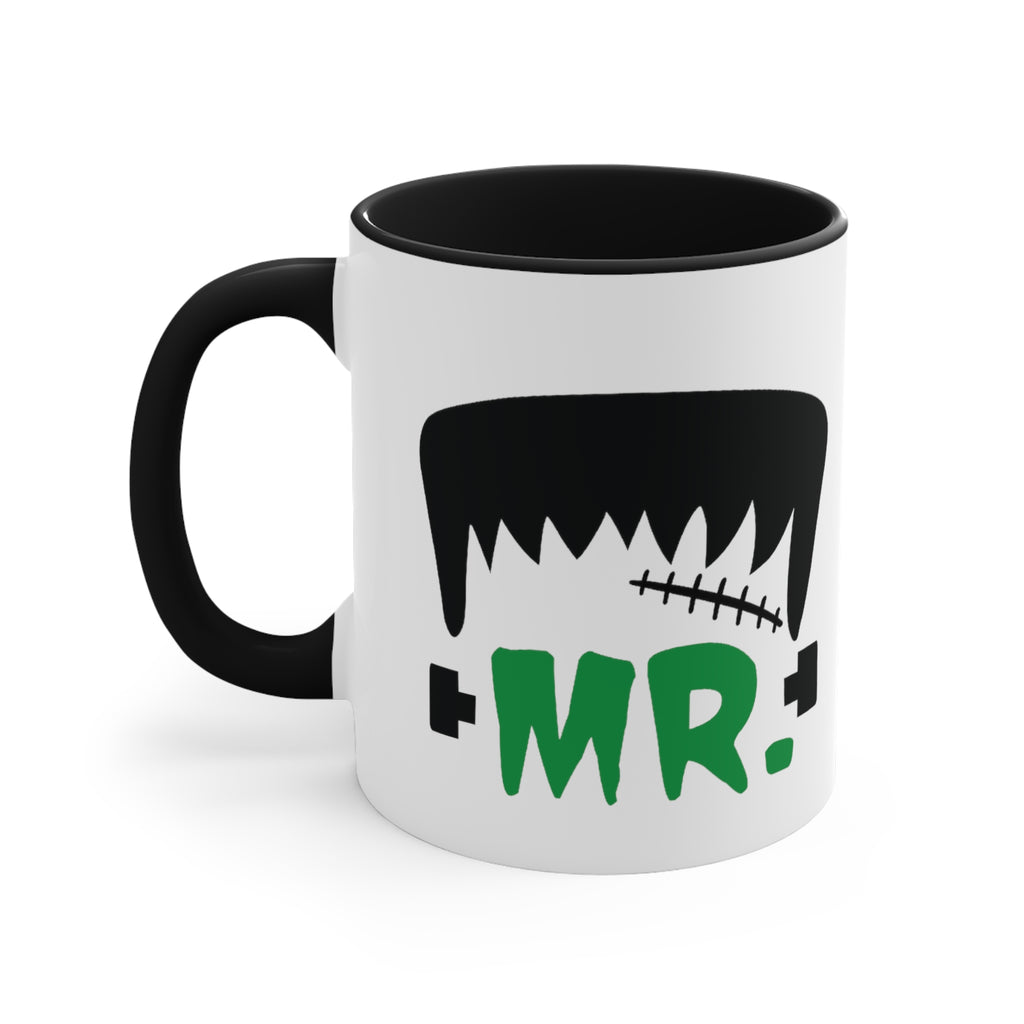 Mr. Frankenstein Black Accent White Ceramic Coffee Mug, 11oz. Black 11oz