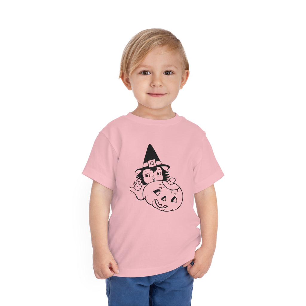 Little Witch Retro Short Sleeve Vintage Halloween Toddler T-shirt Pink
