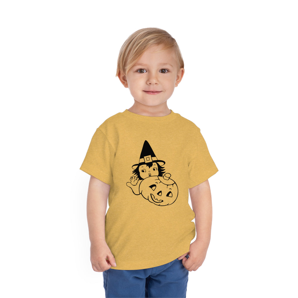 Little Witch Retro Short Sleeve Vintage Halloween Toddler T-shirt Heather Yellow Gold