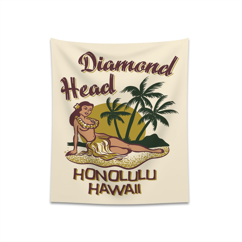 Diamond Head Honolulu Hawaii Travel Poster Soft Cloth Wall Tapestry Indoor Decor 34" × 40"