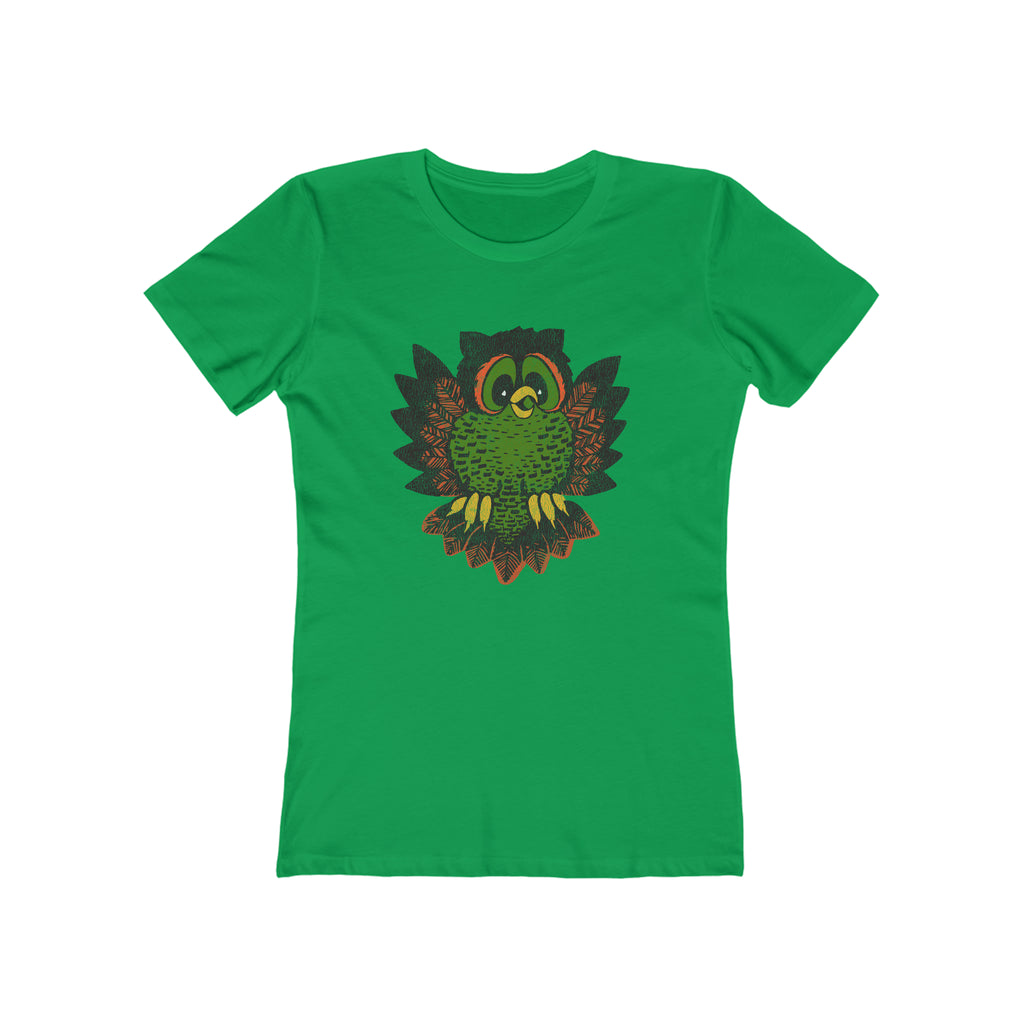 Retro Owl Vintage Halloween Women's T-shirt in 4 Assorted Colors Solid Kelly Green