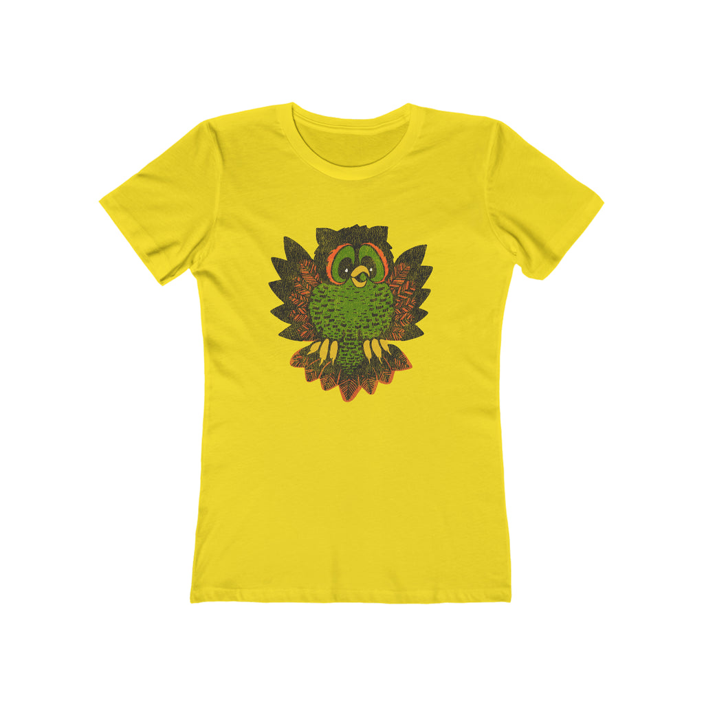 Retro Owl Vintage Halloween Women's T-shirt in 4 Assorted Colors Solid Vibrant Yellow