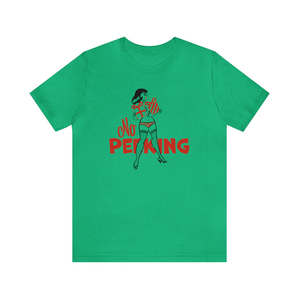 No Peeking - Pinup Christmas Mens Cream Cotton T-shirt Heather Kelly