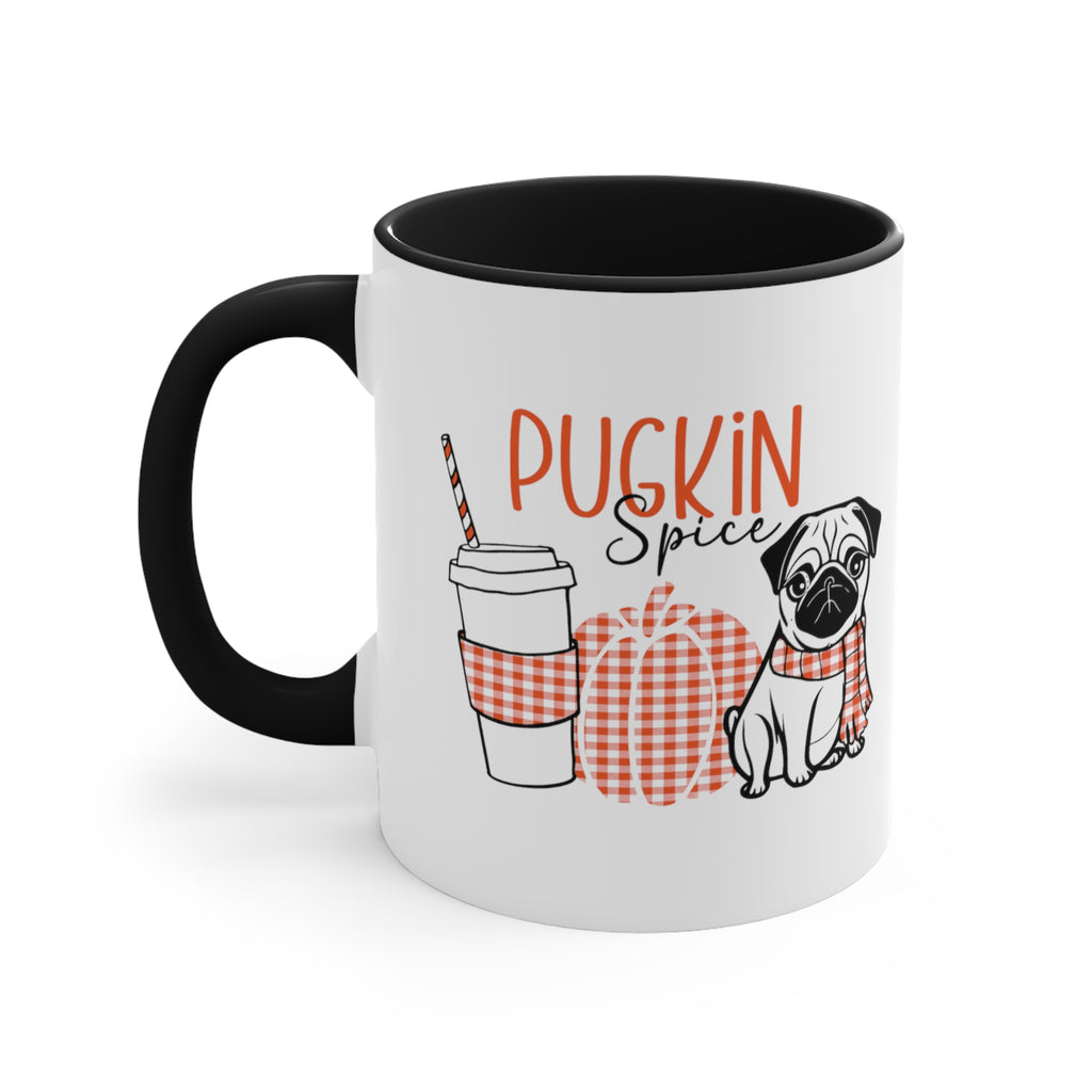 Pugkin Spice Latte Halloween Fall Black Accent White Ceramic Coffee Mug, 11oz. Black 11oz