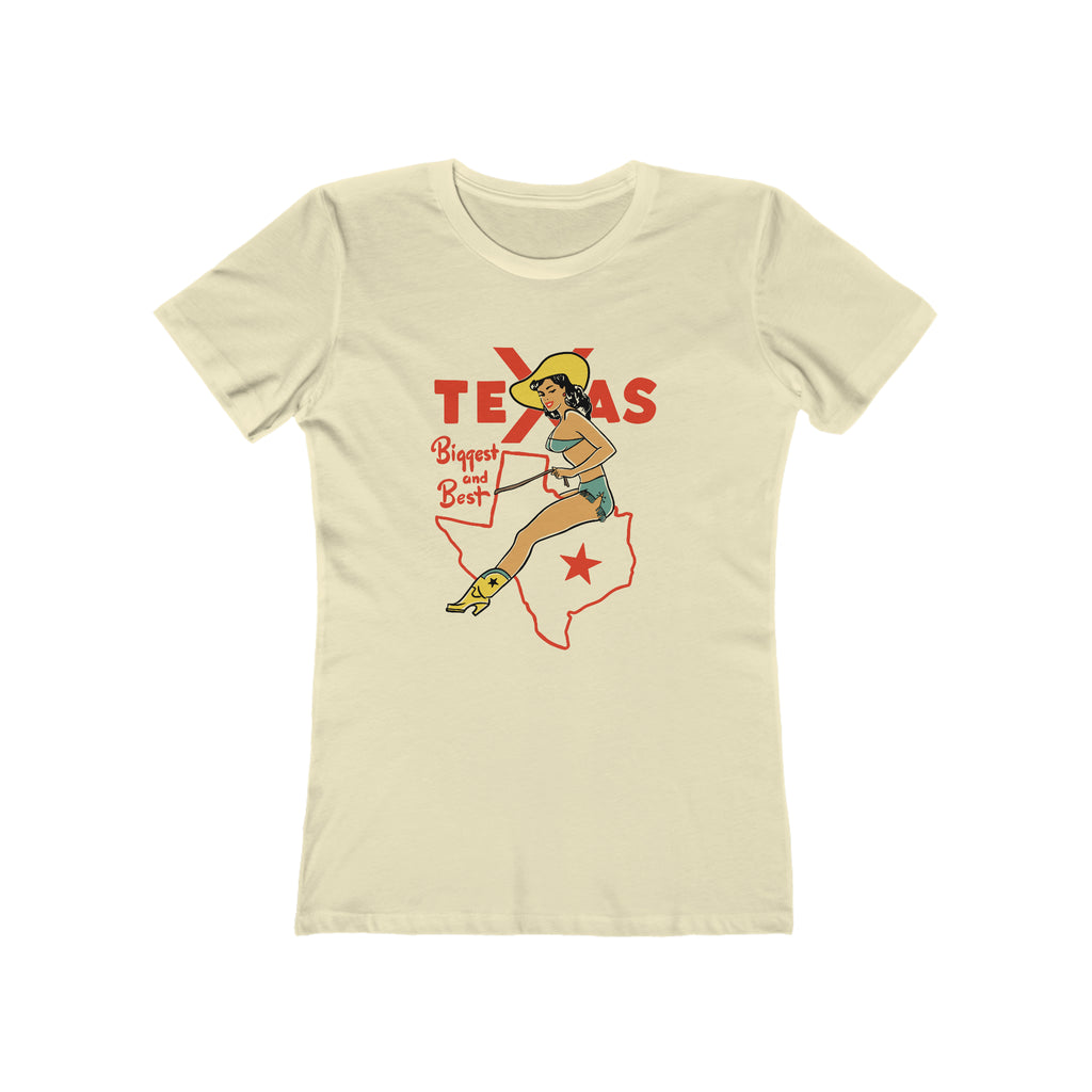 Texas Cowgirl Vintage Pinup Ladies Premium Cream Cotton T-shirt Solid Natural
