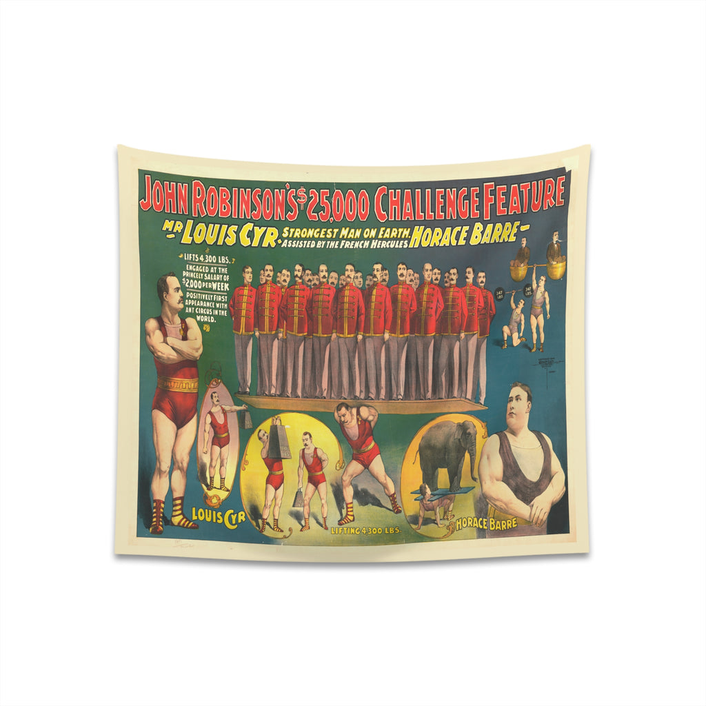 Vintage Victorian Strongest Man on Earth Poster Side Show Cloth Tapestry Wall Decor 34" × 40"