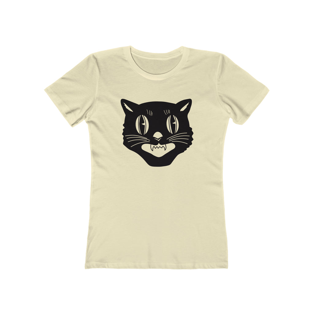 Vintage Halloween Black Cat Retro Women's T-shirt in 6 Assorted Colors Solid Natural