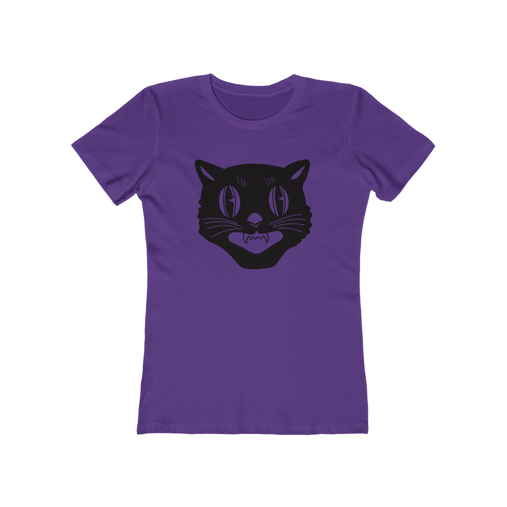 Vintage Halloween Black Cat Retro Women's T-shirt in 6 Assorted Colors Solid Purple Rush