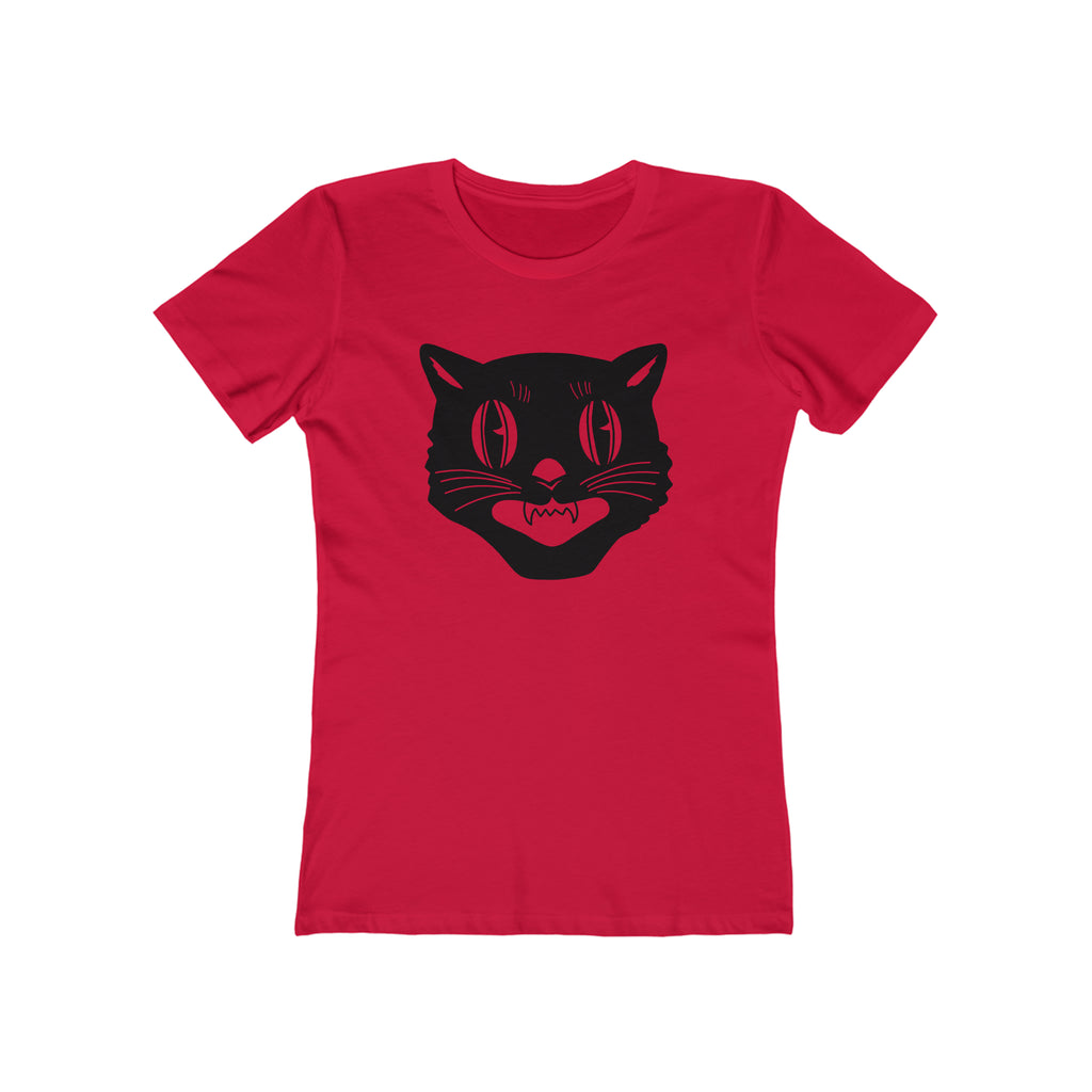 Vintage Halloween Black Cat Retro Women's T-shirt in 6 Assorted Colors Solid Red